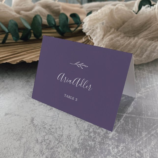 Minimal Leaf | Plum Purple Guest Name Place Cards (Creator Uploaded)