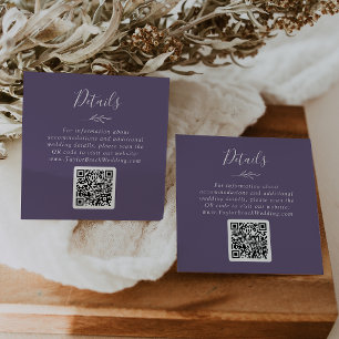 Minimal Leaf Plum Purple QR Code Wedding Details Enclosure Card