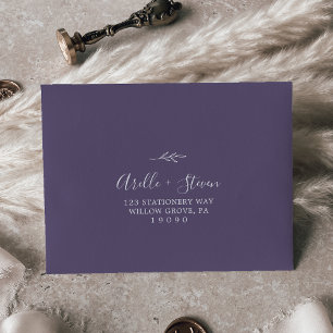 Minimal Leaf Plum Purple Self-Addressed RSVP Envelope