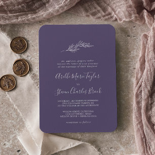 Minimal Leaf   Plum Purple Traditional Wedding Invitation