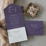 Minimal Leaf | Plum Purple Wedding All In One Invitation<br><div class="desc">This minimal leaf plum purple wedding all in one invitation is perfect for a boho wedding. The jewel tone design features a simple greenery leaf silhouette in a dark blue violet purple with minimalist boho style. Hand write your guest addresses on the back of the folded invitation, or purchase the...</div>