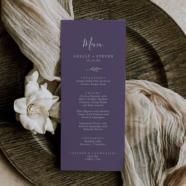 Minimal Leaf | Plum Purple Wedding Dinner Menu (Creator Uploaded)