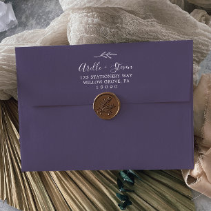 Minimal Leaf Plum Purple Wedding Invitation Envelope