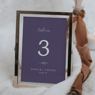 Minimal Leaf Plum Purple Wedding Table Number