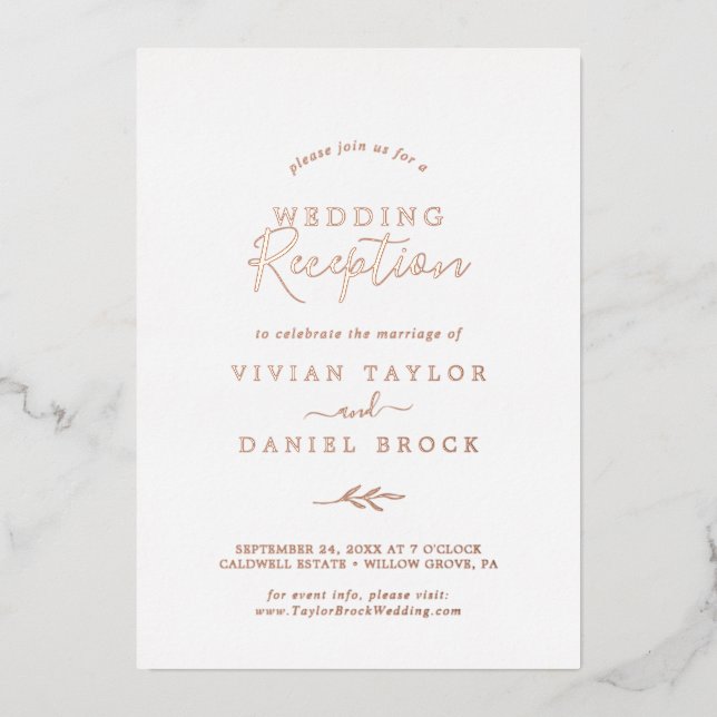 Minimal Leaf | Rose Gold Foil Wedding Reception (Front)