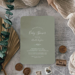 Minimal Leaf   Sage Green Baby Shower Invitation