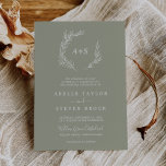 Minimal Leaf | Sage Green Formal Monogram Wedding Invitation<br><div class="desc">This minimal leaf sage green formal monogram wedding invitation is perfect for a boho wedding. The design features a simple greenery leaf silhouette in a dusty green colour with minimalist mountain boho style. Personalize with the first initials of the couple.</div>