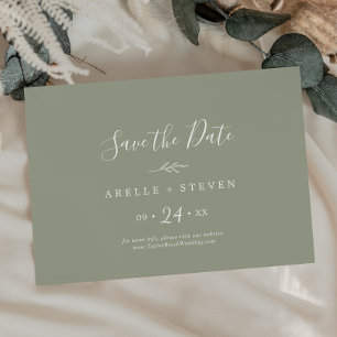 Minimal Leaf   Sage Green Horizontal Save The Date