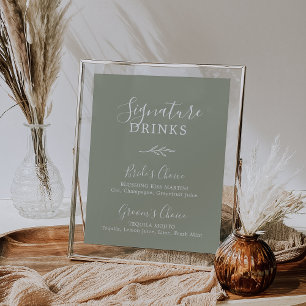 Minimal Leaf Sage Green Signature Drinks Poster