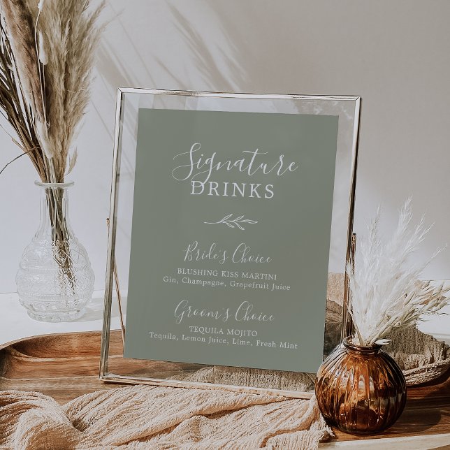 Minimal Leaf | Sage Green Signature Drinks Poster (Creator Uploaded)