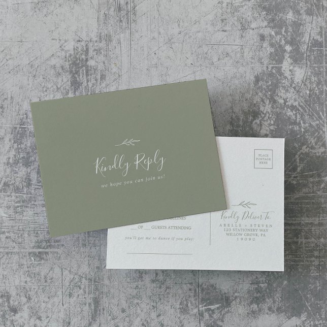 Minimal Leaf Sage Green Song Request RSVP Postcard (Creator Uploaded)