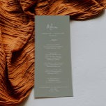 Minimal Leaf | Sage Green Wedding Dinner Menu<br><div class="desc">This minimal leaf sage green wedding dinner menu card is perfect for a boho wedding. The design features a simple greenery leaf silhouette in a dusty green colour with minimalist mountain boho style. This menu can be used for a wedding reception,  rehearsal dinner,  or any event.</div>