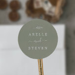 Minimal Leaf | Sage Green Wedding Envelope Seals<br><div class="desc">These minimal leaf sage green wedding envelope seals are perfect for a boho wedding. The design features a simple greenery leaf silhouette in a dusty green colour with minimalist mountain boho style. Personalize the label with the names of the couple.</div>