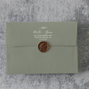 Minimal Leaf   Sage Green Wedding Invitation Envelope