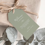 Minimal Leaf | Sage Green Wedding Welcome Gift Tags<br><div class="desc">These minimal leaf sage green wedding welcome gift tags are perfect for a boho wedding. The design features a simple greenery leaf silhouette in a dusty green colour with minimalist mountain boho style. Personalize the tags with the location of your wedding, a short welcome note, your names, and wedding date....</div>