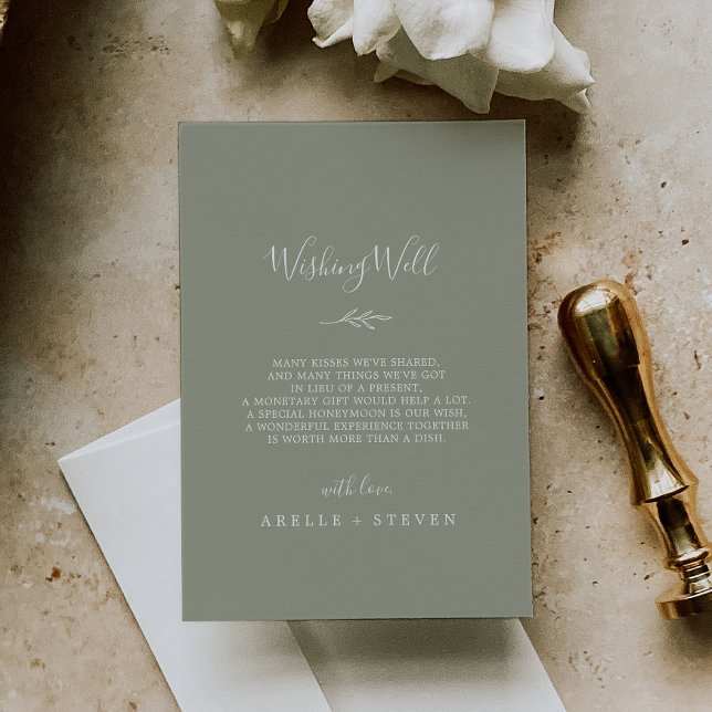 Minimal Leaf Sage Green Wedding Wishing Well Enclosure Card (Creator Uploaded)