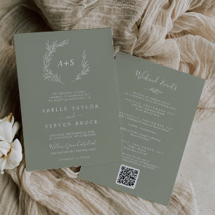 Minimal Leaf   Sage Green Weekend Events Wedding Invitation