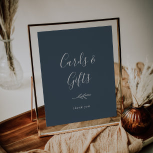 Minimal Leaf Slate Blue Cards and Gifts Poster