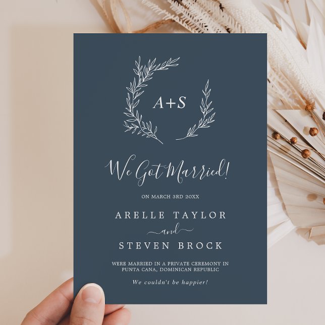 Minimal Leaf | Slate Blue Elopement Announcement (Creator Uploaded)