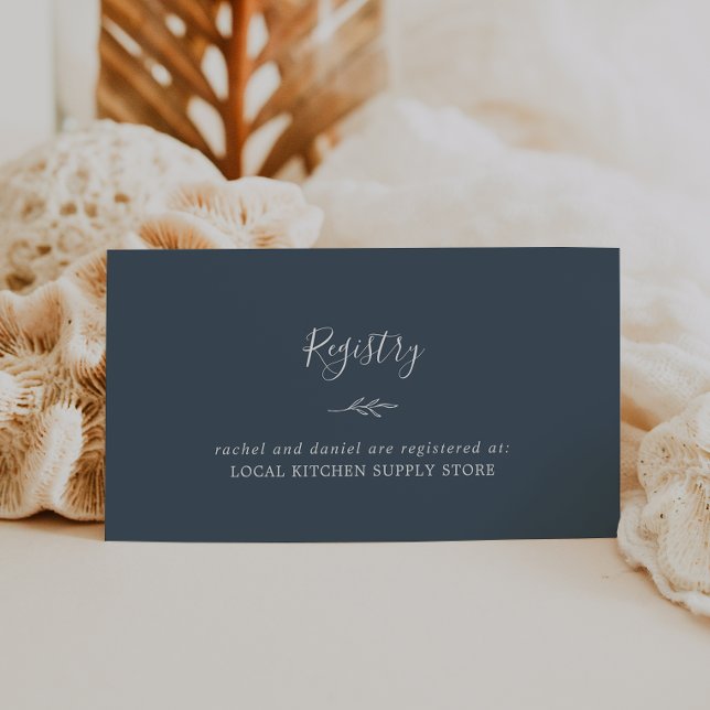 Minimal Leaf | Slate Blue Gift Registry Enclosure Card (Creator Uploaded)
