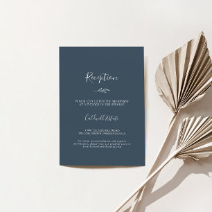 Minimal Leaf   Slate Blue Reception Enclosure Card
