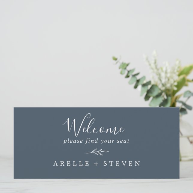 Minimal Leaf | Slate Blue Seating Chart Header (Standing Front)