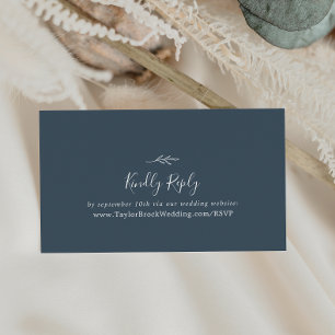 Minimal Leaf   Slate Blue Wedding Website RSVP Enclosure Card