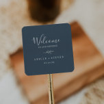 Minimal Leaf | Slate Blue Wedding Welcome Square Sticker<br><div class="desc">These minimal leaf slate blue wedding welcome stickers are perfect for an elegant wedding. The design features a simple greenery silhouette in a dark grey blue with classic minimalist style. Personalize these stickers with the location of your wedding, names, and wedding date. These labels are perfect for destination weddings and...</div>