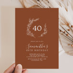 Minimal Leaf | Terracotta 40th Birthday Invitation<br><div class="desc">This minimal leaf terracotta 40th birthday invitation is perfect for a boho birthday party. The design features a simple greenery leaf silhouette in earthy burnt orange with minimalist desert bohemian style.</div>