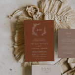 Minimal Leaf | Terracotta Formal Monogram Wedding Invitation<br><div class="desc">This minimal leaf terracotta formal monogram wedding invitation is perfect for a boho wedding. The design features a simple greenery leaf silhouette in earthy burnt orange with minimalist desert bohemian style. Personalize with the first initials of the bride and groom.</div>