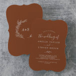 Minimal Leaf | Terracotta Monogram Back Wedding Invitation<br><div class="desc">This minimal leaf terracotta monogram back wedding invitation is perfect for a boho wedding. The design features a simple greenery leaf silhouette in earthy burnt orange with minimalist desert bohemian style. Personalize the back with the first initials of the bride and groom.</div>
