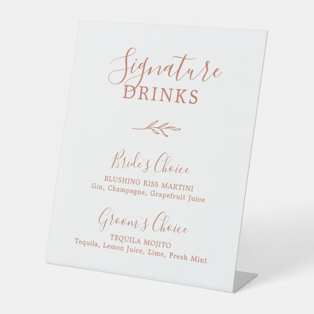 Minimal Leaf | Terracotta Orange Signature Drinks  Pedestal Sign (Front)