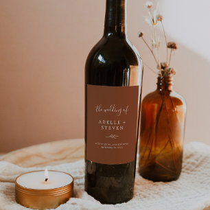 Minimal Leaf   Terracotta Wedding Wine Label