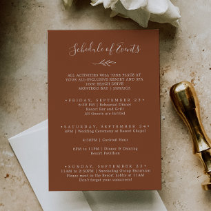 Minimal Leaf Terracotta Weekend Schedule of Events Enclosure Card