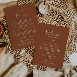 Minimal Leaf Terracotta Welcome Letter & Itinerary