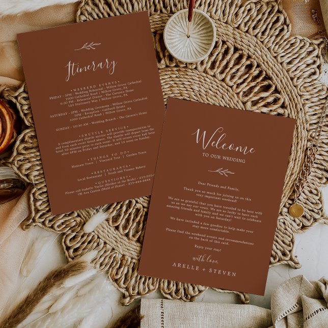 Minimal Leaf Terracotta Welcome Letter & Itinerary (Creator Uploaded)