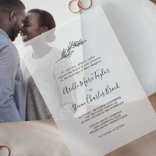Minimal Leaf Traditional Simple Greenery Wedding Vellum Invitations