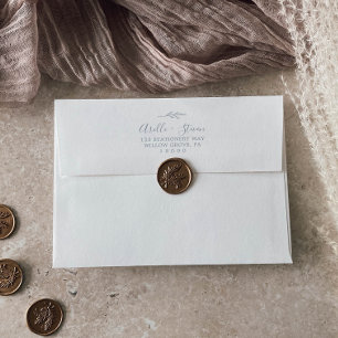 Minimal Leaf White Dusty Blue Wedding Invitation Envelope
