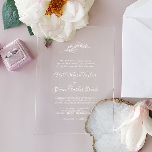 Minimal Leaf White Formal Simple Greenery Wedding Acrylic Invitations