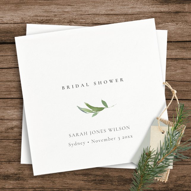 Minimal Leafy Foliage Greenery Bridal Shower Napkin (Creator Uploaded)