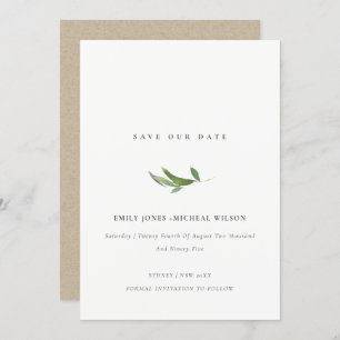 Minimal Leafy Foliage Watercolor Save Our Date Invitation