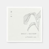 Minimal Leafy Palm Sketch Black White Wedding