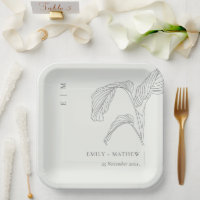 Minimal Leafy Palm Sketch Black White Wedding