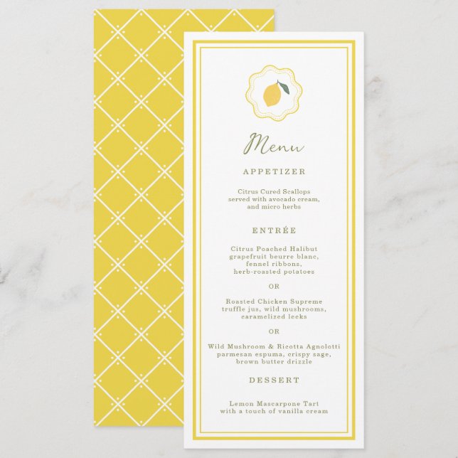 Minimal Lemon Amalfi Coast Wedding Menu Card (Front/Back)