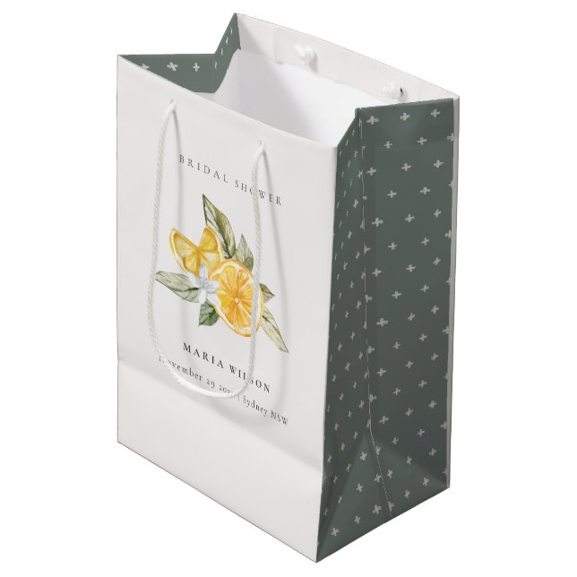 Minimal Lemon Botanical Boho Foliage Bridal Shower Medium Gift Bag (Front Angled)