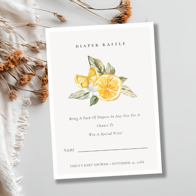 Minimal Lemon Botanical Diaper Raffle Baby Shower Enclosure Card (Creator Uploaded)
