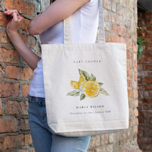 Minimal Lemon Botanical Leafy Boho Baby Shower Tote Bag