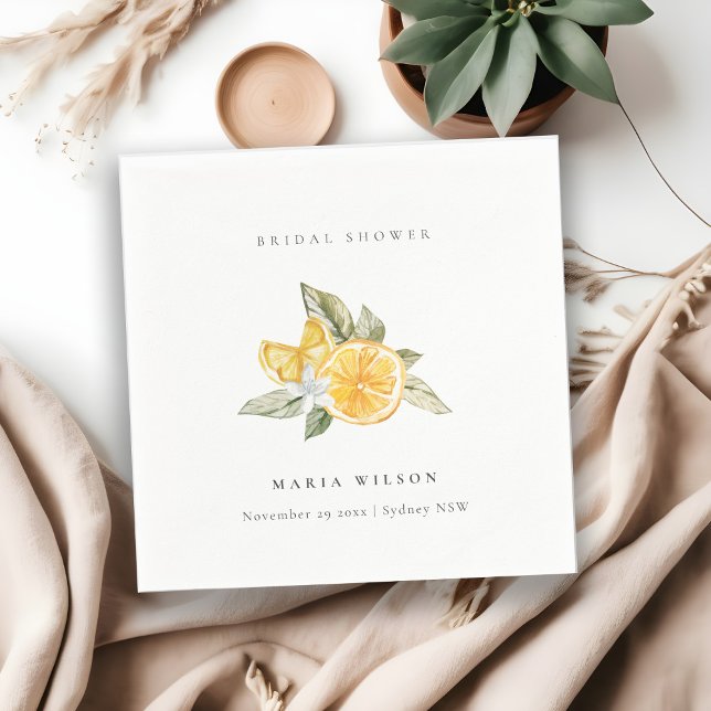 Minimal Lemon Botanical Leafy Boho Bridal Shower Napkin (Creator Uploaded)