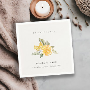 Minimal Lemon Botanical Leafy Boho Bridal Shower Napkin