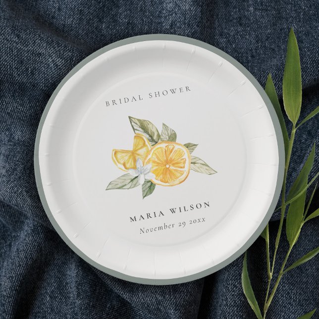 Minimal Lemon Botanical Leafy Boho Bridal Shower Paper Plate (Creator Uploaded)